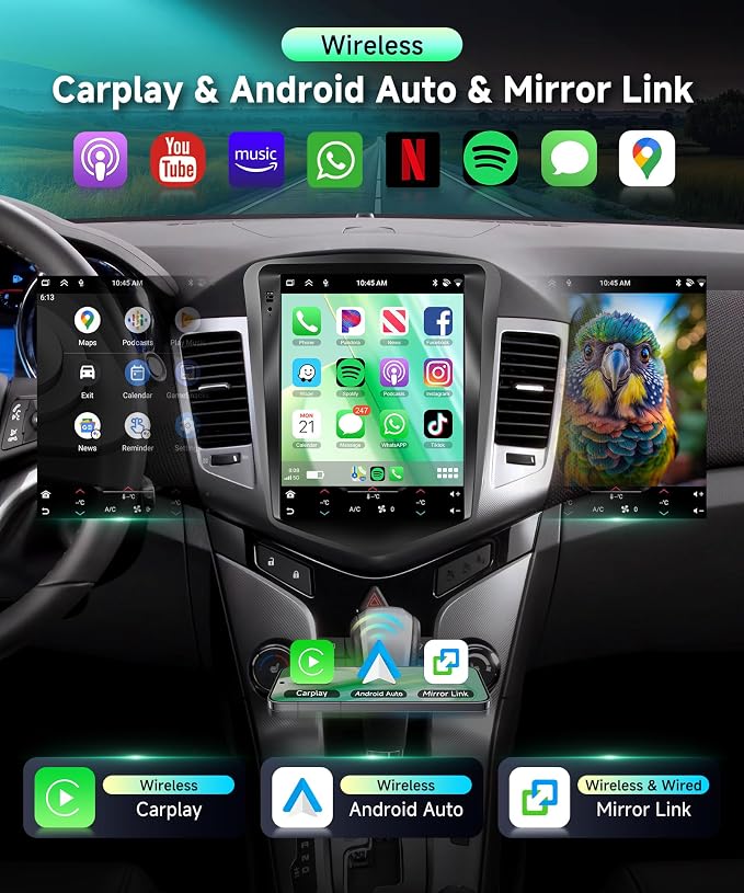 8Core 6G+128G Car Stereo for Chevy Cruze 2009-2015, Android 15 Radio with DSP 32-EQ,9.7Inch IPS Vertical Touch Screen,Wireless Carplay/Android Auto,GPS,WiFi,FM/RDS,SWC,Backup Camera