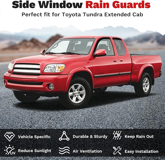 Tundra Rain Guards - Window Visors for Toyota Tundra Extended Cab/Access Cab 2000-2006, Outside-Mount Tape-On Side Window Wind Deflectors for Tundra Accessories, Vent Visors Shades Rainproof