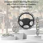 Daisy Steering Wheel Cover for Women Girly,White Daisy Flower 15 Inch Non-Slip Breathable Neoprene Steering Wheel Cover Fit Auto,SUVs,Includes 2 PCS Cup Coasters