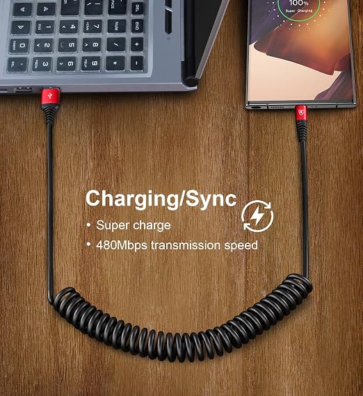Coiled USB A to USB C Cable for Car 6FT 2Pack USB C Charger Cable Fast Charging Type C Charger Cord USB-C Cable Compatible with iPhone 17/16/15/Plus/Pro/Pro Max/Samsung Galaxy S23 A20 - Red