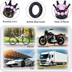 4PCS Crown Bling Tire Stem Valve Caps, Crystal Diamond Car Wheel Tire Valve Caps Universal Copper Core Stem Covers for Cars, SUV, Trucks, Bikes, Motorcycles, Bicycles (Black & Pink)