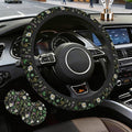 Floral Steering Wheel Cover with 2 Car Coasters,Watercolor Wildflower Anti-Slip Steering Wheel Cover,Elastic Breathable Car Interior Accessories,Universal 14.5"-15" Fit Auto,SUVs