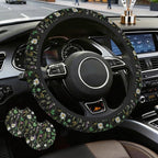 Floral Steering Wheel Cover with 2 Car Coasters,Watercolor Wildflower Anti-Slip Steering Wheel Cover,Elastic Breathable Car Interior Accessories,Universal 14.5"-15" Fit Auto,SUVs