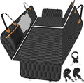 Waterproof Dog Car Seat Cover for Back Seat, Pet Hammock- S, Black/Orange | Durable waterproof hammock with nonslip design & storage pockets. Protects seats from scratches, fits cars, SUVs & trucks.