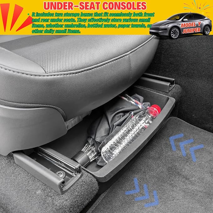 2Pcs Under Seat Storage Boxes for Tesla Model Y Juniper | Underseat Storage Drawer, Hidden Organizer, Durable TPE, Easy to Clean, Removable, Upgrade Under-Seat Console