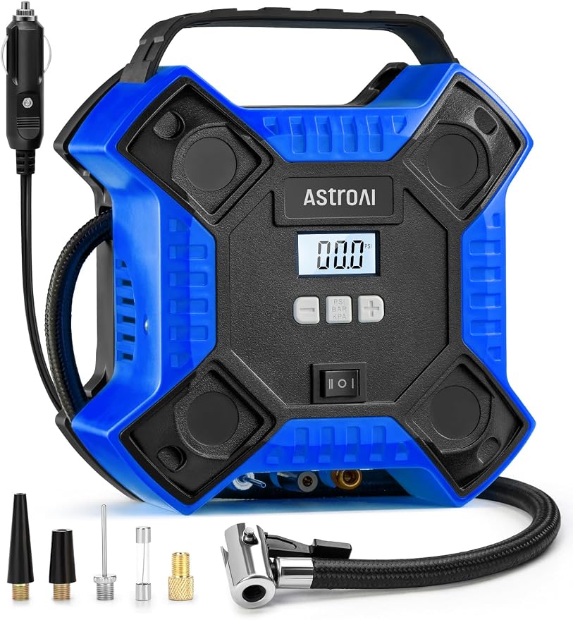 Tire Inflator Portable Air Compressor 160PSI, 12V DC (NO AC) 10Ft Cord with Integrated Metal Structure, LED Light Air Pump for Car Tires, Bicycles, Motorcycles and Other Inflatables(Blue)