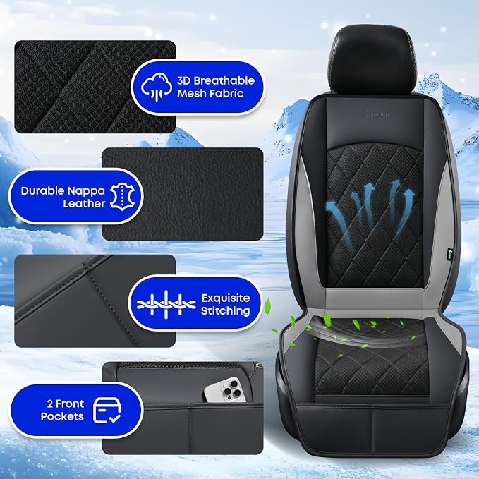Cooling Car Seat Cover, Ventilated Seat Cushion Cooling Car Seat Pad for Summer Driving with Powerful Turbo Fans Universal Fit for Car SUV Truck Van-Light Grey