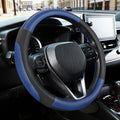 Car Steering Wheel Cover for Prius Civic Model 3 Model Y Camaro, Small Size 14-14.25 inch, Black and Blue Microfiber Leather