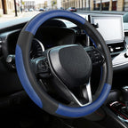 Car Steering Wheel Cover for Prius Civic Model 3 Model Y Camaro, Small Size 14-14.25 inch, Black and Blue Microfiber Leather