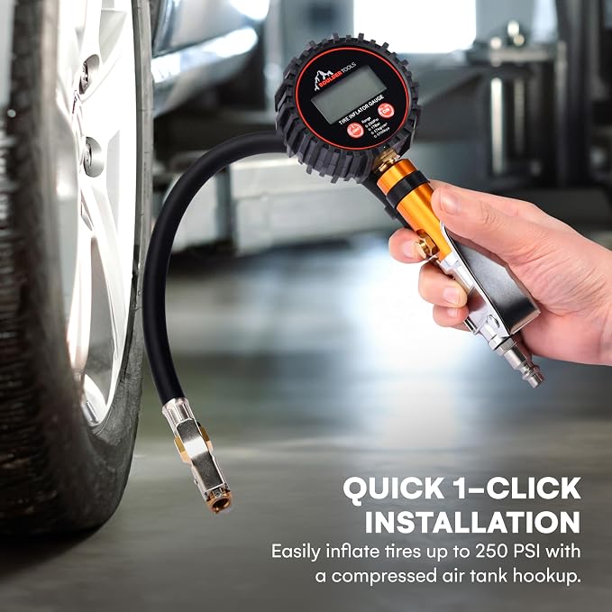 Tire Pressure Gauge with Inflator - Digital Tire Pressure Gauge, 0-250 PSI Heavy Duty Tire Inflator Gauge with Air Chuck Lock & Bleed Valve, Air Compressor Accessories