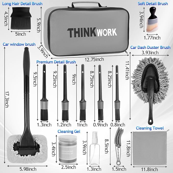Windshield Cleaner Tool, Car Interior Cleaning Kit, Car Detailing Kit Interior Cleaner with10Pcs Detailing Brush Set, Gray Auto Detailing Supplies & Accessories