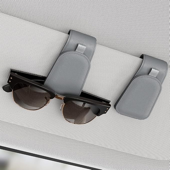 Sunglass Holder for Car Visor, Gray, 2 Packs | Suede Cloth, Magnetic, Organizer for Car Accessories
