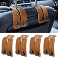 4 PCS Leather Car Seat Hooks for Headrest, Vehicle Hanger Storage Organizer Universal for Handbag Purse, Car Accessories Gift (Brown-Black-4 PCS)