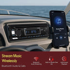 Pyle Marine Bluetooth Stereo Radio - 12v Single DIN Style Boat In dash Radio Receiver System with Built-in Mic, Digital LCD, RCA, MP3, USB, AM FM Radio - Remote Control - PLMRB29B (Black)