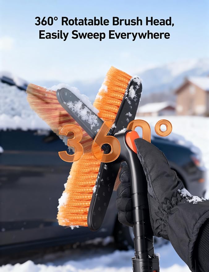 47.2" Ice Scrapers for Car Windshield and Extendable Snow Brush with Foam Grip and 360° Pivoting Brush Head for Auto Car Truck and SUV(Orange)