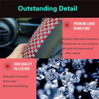 Bling Bling Comfy Steering Wheel Cover with Jumbo Crystal Rhinestones, Anti-Slip Diamond Leather, Universal 15 Inch (Red)