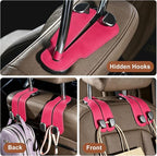 CoBak Purse Hook for Car - Universal Premium Stitched Leather and Aluminum-Magnesium Alloy Double Car Seat Back Storage Hook for Purses, Handbags, Bags (2 Pack),Raspberry