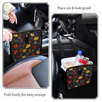 Car Trash Can Organizer Bin with Adjustable Strap for Back Front Seat Console Waterproof Leakproof Collapsible Portable 11 Inch Autumn Leaf Pattern Black