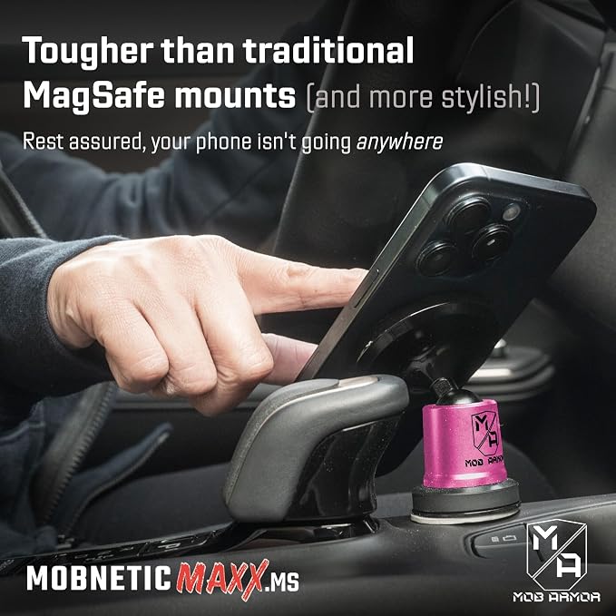 MobNetic Maxx MS - MagSafe Compatible Car Phone Mount w/ 90º Tilt, 360º Rotation & Durable Aluminum Build, Magnetic Holder for iPhone & Android Devices, USA Assembled - Pink