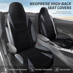 Waterproof High Back Car Seat Covers Front Seats with Armrest Gray | Neoprene Bucket Seat Cover, Airbag and Armrest Compatible, Built-In Seatbelt Universal Fit for Cars,Truck, Van, SUV