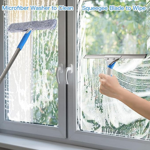10 Feet Professional Squeegee Window Cleaner Tool with Extension Pole, Car Windshield Cleaning Kit with Long Handle, Window Washing Equipment for Indoor Outdoor Windows & Car Glass