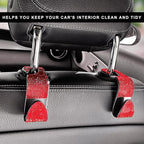 4 PCS Car Seat Headrest Hooks, Bling Crystal Rhinestone Back Seat Hanger Storage Organizer, Sparkly Seatback Holder Hooks for Purse and Bags Universal For Most Vehicles (Red)