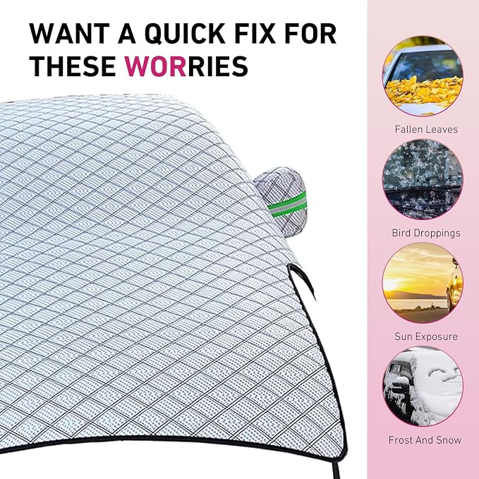 Car Half Car Cover Sunshade, Windshield Hood Front Window All-Season Protection Waterproof Dustproof Frostproof Car Cloth, Outdoor Foldable Protective Cover, Universal for Cars (Silver)