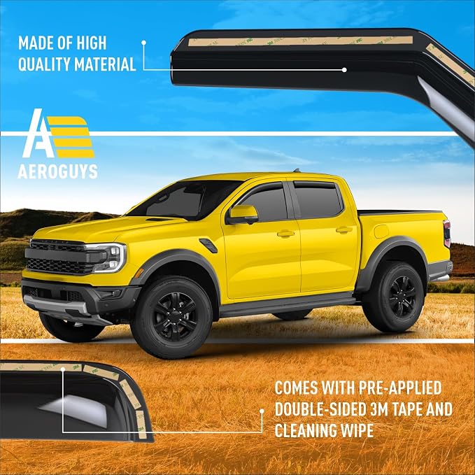 Extra Durable Window Deflectors in-Channel Window Visors Rain Guards Fit for Ford Ranger 2024-2026 SuperCrew, Sun Visors, Wind Vent for Shades, Exterior Car Accessories - 4pcs. AG0748