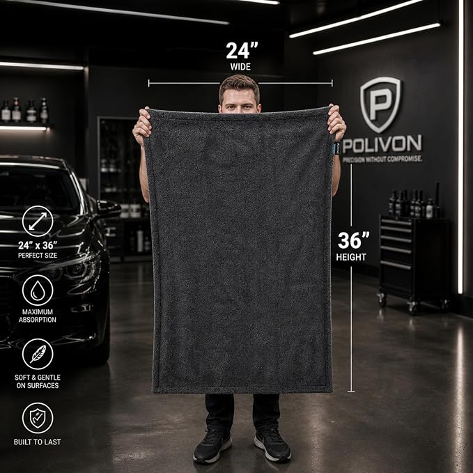Car Drying Towel 24”x36”, 1400 GSM Twisted Loop Microfiber, Ultra Absorbent, Streak-Free, Lint-Free, Scratch-Free for Car, Truck & SUV, Quick Drying in Fewer Passes (Charcoal Gray)