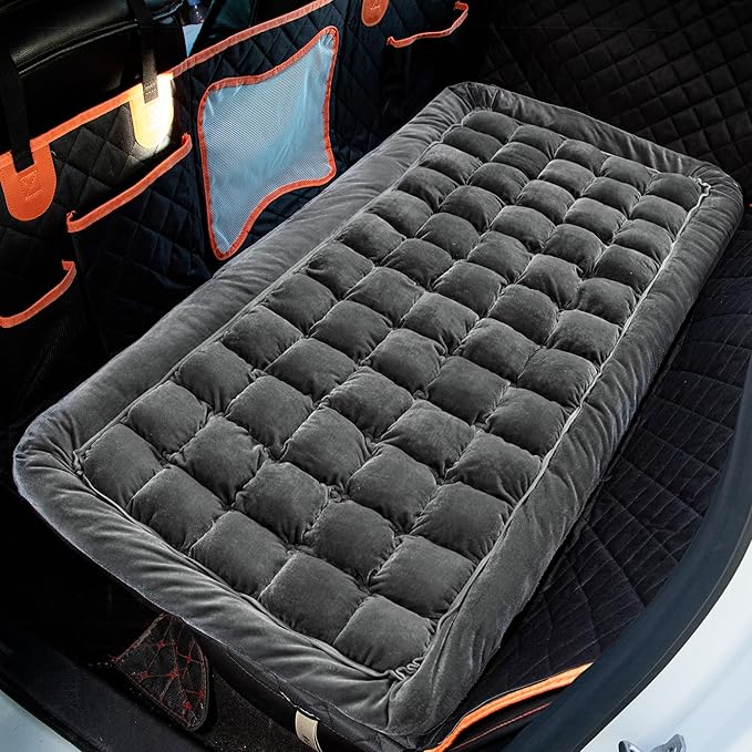 Dog Bed for Car Back Seat Soft Plush Backseat Pet Bed Mat Non-Slip Travel Pet Mat, Fuzzy Plaid Dog Seat Cover, Fit for Backseat Extenders and Trucks SUVs (Glossy-Dark Gray, 54" x 24.8")