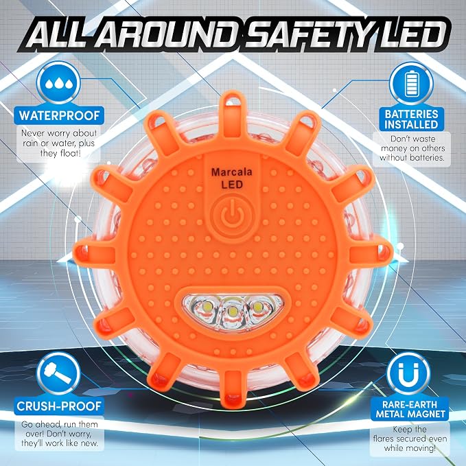 3‑Pack LED Road Flares | DOT Compliant Emergency Lights for Vehicles with Batteries, Whistle & Case | Flares Emergency Road | Emergency Flares | Perfect For Gifting or Everyday Roadside Safety