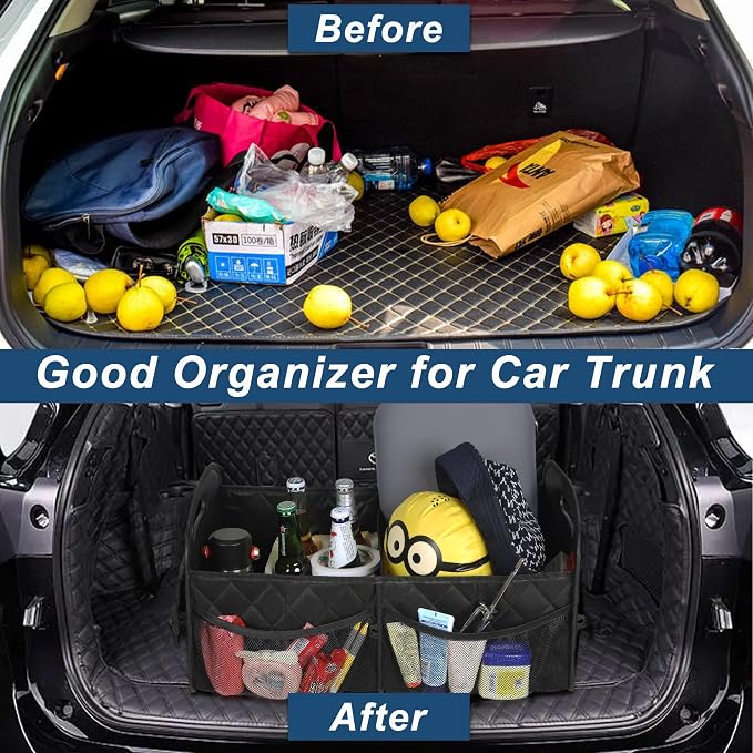 Car Trunk Organizer for SUV, Car Organizers and Storage with Reinforced Handles, Car Accessories for Women/Men 50LWaterproof Polyester Trunk Organizer, Black
