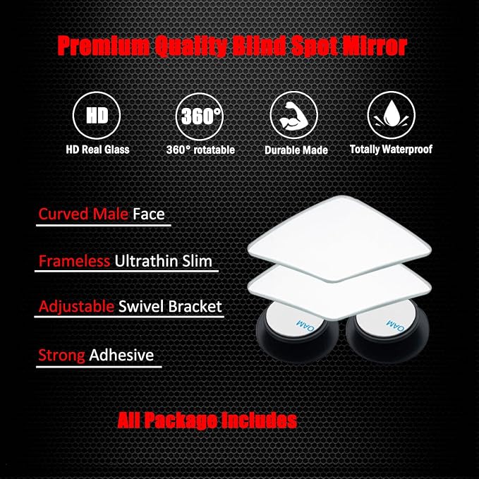 Rhombus Shaped Blind Spot Mirror, HD Glass Frameless Convex Wide Angle Rearview Blindspot Car Mirror for Car SUV and Truck (Pack of 2)