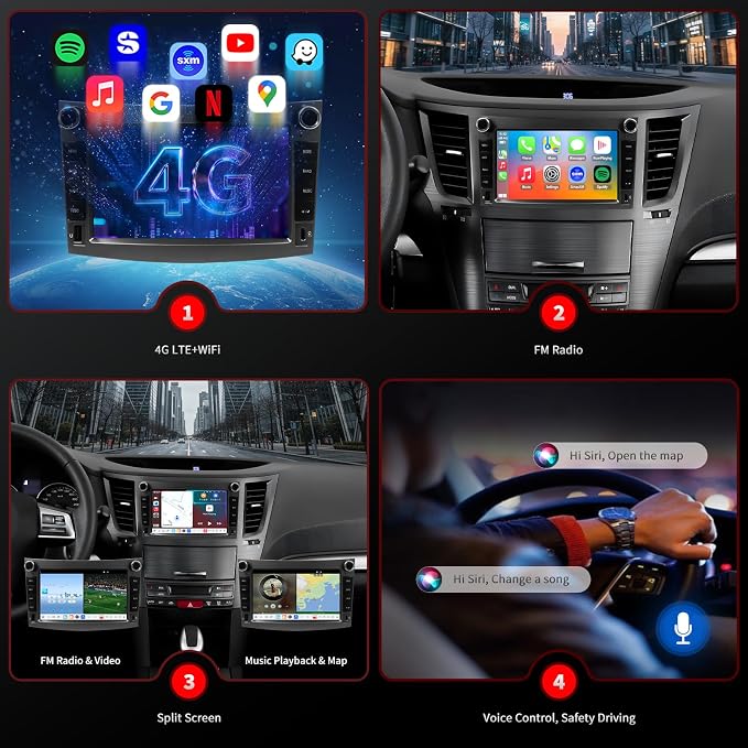 QLED Radio for Subaru Legacy Outback Upgrade 2010 2011 2012 2013 2014,4G Network,Touch Screen Stereo Replacement,Wireless carplay Android auto,Free Camera
