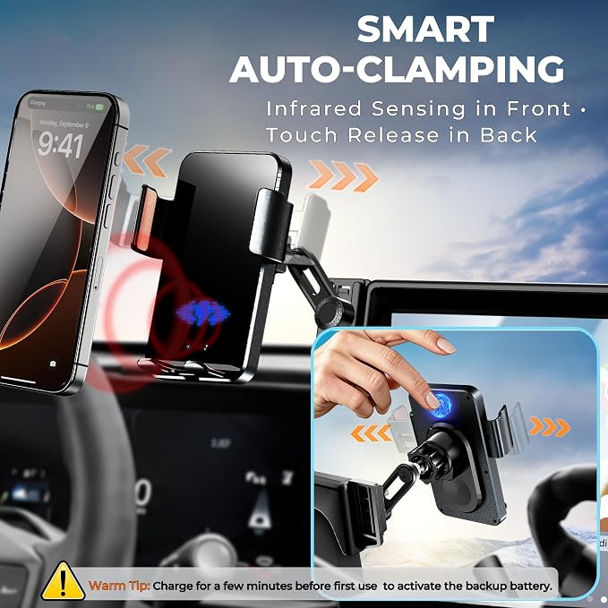 Car Phone Mount for 2026 Toyota RAV4, 10.5" Screen Only | Smart Auto-Clamping, 15W Wireless Fast Charging, Premium Aluminum Holder, Without Blocking Airflow