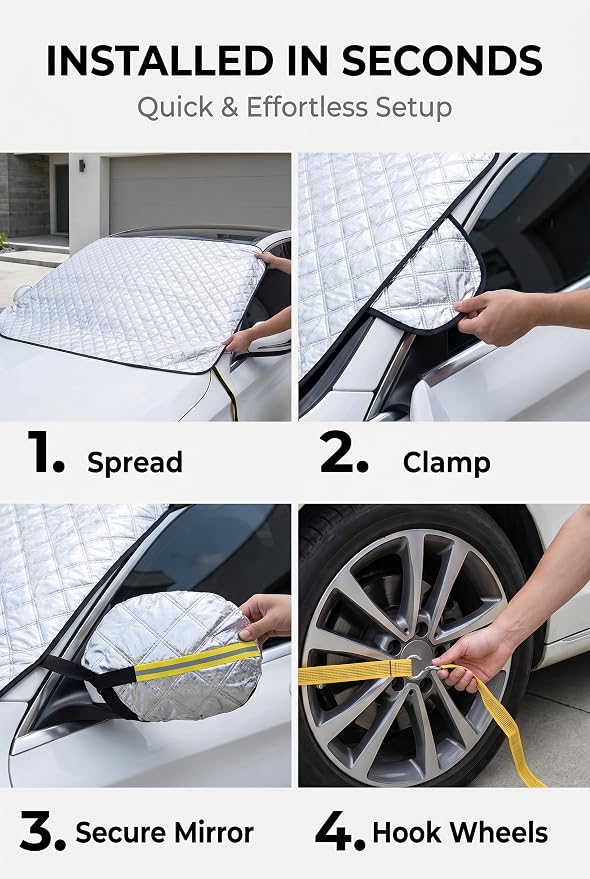 Half Car Cover, Windshield Cover for Ice and Snow, Aluminum Heat Block Foil Hood Covers, Universal Hail Protector Sunshade Automotive Covers