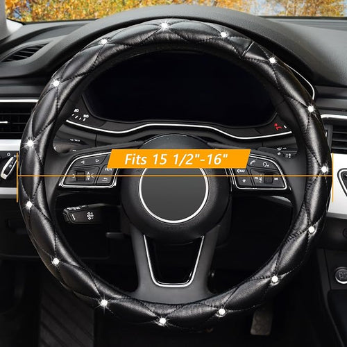 16 inch Diamond Soft Leather Steering Wheel Cover,Compatible for F150 F250 F350 Ram 4Runner Tacoma Tundra Range Rover