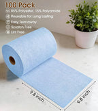 KitchLife Microfiber Cleaning Cloth Roll, 100 Pack - Tear-Away Microfiber Paper Towels, Lint-Free, Reusable, Washable for Kitchen, Car, Dishes, and Sensitive Surfaces (Blue)