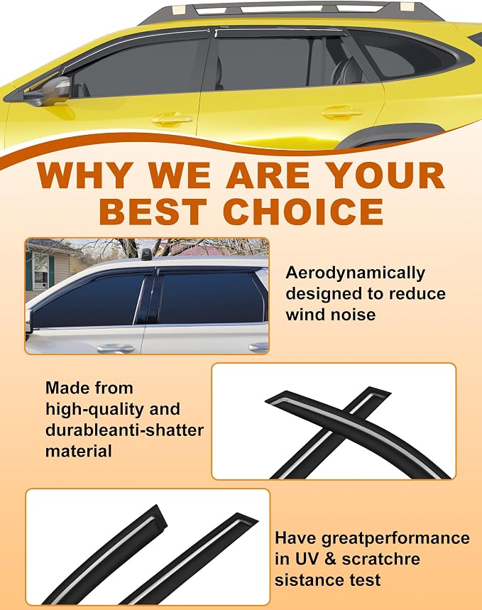 Low Profiles Window Rain Guards Fit 2020 2021 2022 2023 2024 2025 Subaru Outback Rain Guards Window Deflectors Visors Tape-on Vent Visors Vent Shades Car Accessories