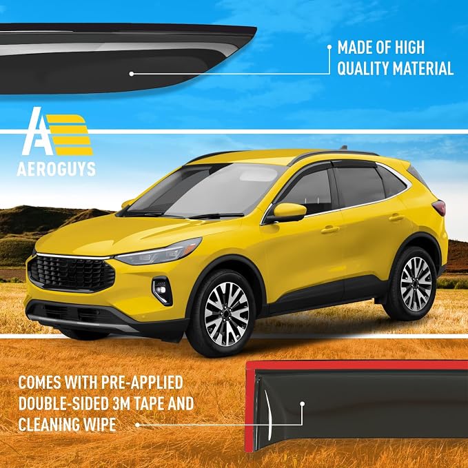 Extra Durable Window Deflectors Tape-On Window Visors Rain Guards Fit for Ford Escape 2020-2026, Sun Visors, Wind Vent for Shades, Exterior Car Accessories - 4pcs. AG0174