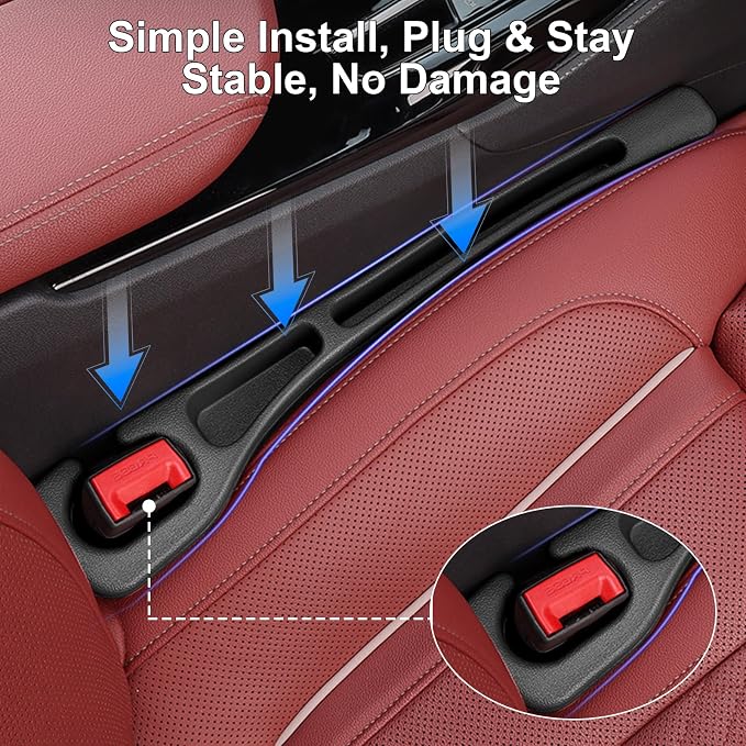 Car Seat Gap Filler, 2 PCS No Drop Seat Guard Drop Seat Gap Fillers Between Seat and Console Stop Things from Dropping Phone and Key Storage (Black)