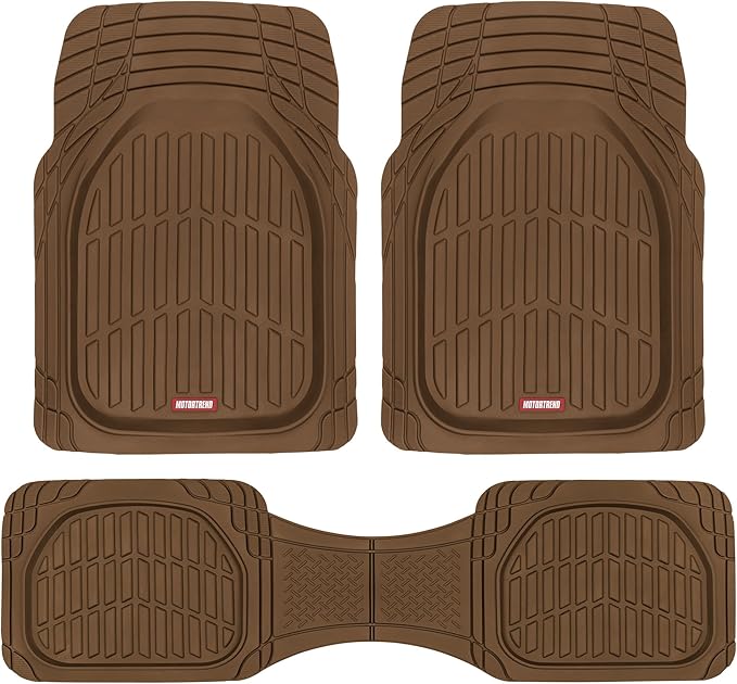 FlexTough Deep Dish All-Weather Floor Mats, Waterproof Trim-To Fit Mats for Cars, Trucks, SUVs - Universal Automotive Floor Liners, Car Accessories, Brown