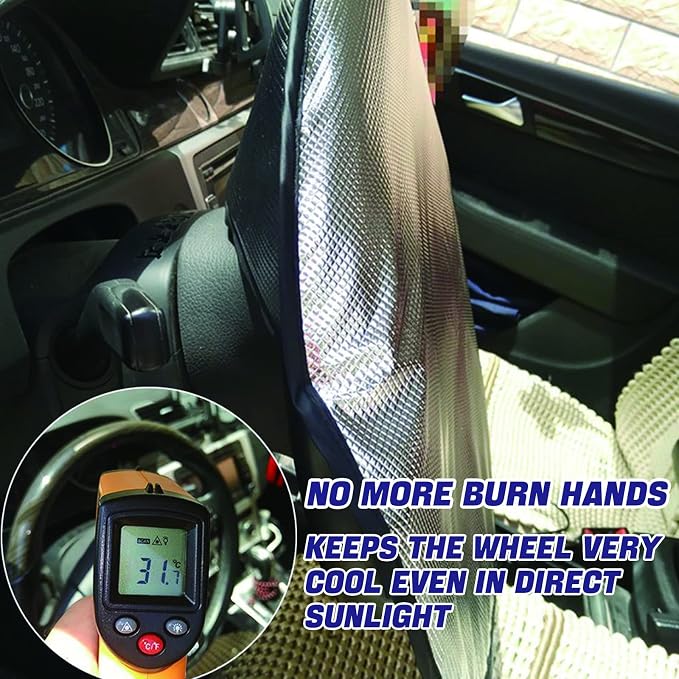 Steering Wheel Cover Sun Shade,Upgraded 3-Layer Foil Cooling Steering Wheel Sun Cover for Heat Protection Fit Most Car SUV Van 17.7" Reflector Protector