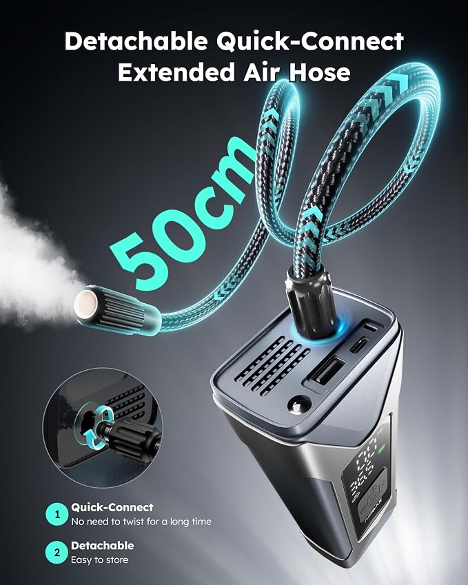 T10 Tire Inflator Portable Air Compressor, 160PSI Cordless Electric Air Pump with 7500mAh Battery, Digital Gauge, Auto Shut-off, Fast Inflation for Car, Motorcycle, Bike, Bicycle, Balls