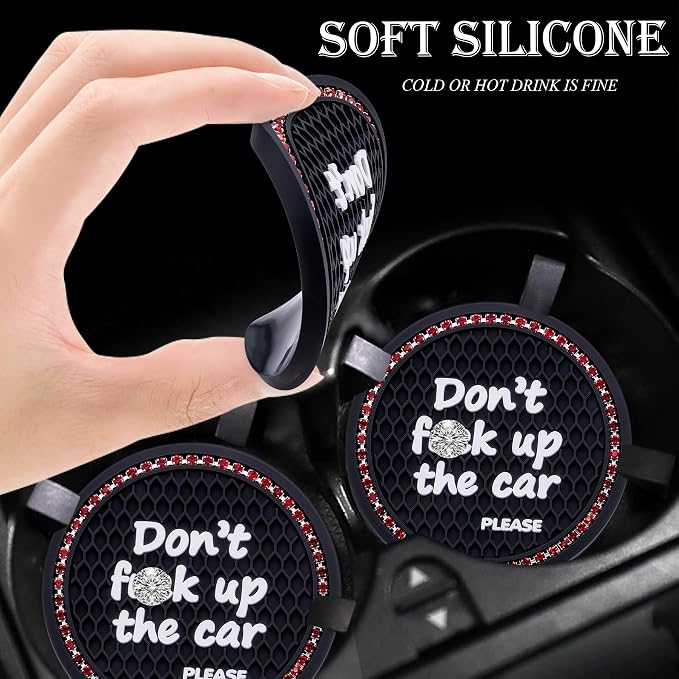 2PCS Bling Crystal Rhinestone Cup Holder Coaster – 2.75 Inch Anti-Slip Auto Insert Cup Coaster – Sparkling Interior Decor Accessories for Cars & Vehicles(Black & Red)