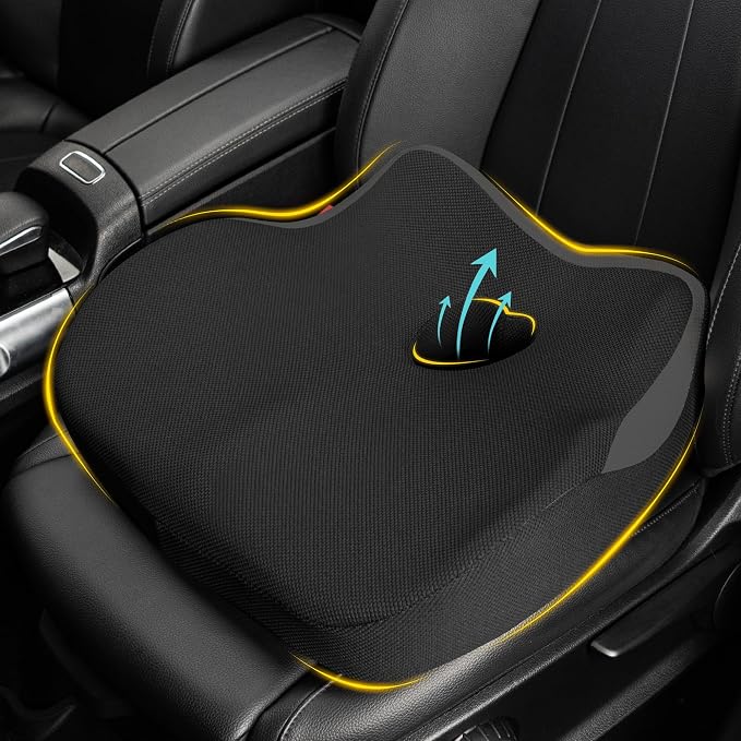 Car Seat Cushion for Driving, Car Seat Pillow for Short Drivers | Ergonomic Memory Foam Seat Cushion for Pain Relief, Adult Booster Seat for Car, Butt Cushion for Car, Truck, Classic Black