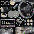 27 PCs Multicolor Bling Car Accessories Set for Women, Steering Wheel Covers Universal Fit 15 Inch, Bling License Plate Frame, Bling Phone Holder, Bling Car Coasters