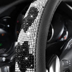 Bling Cow Print Diamond Steering Wheel Cover, with Sparkly Crystal Glitter Rhinestones Black Leather Car Wheel Protect for Women Girl Fit Suvs,Vans,Sedans,Cars,Trucks, 14" 1/2-15" Cow Design