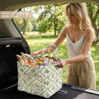 Floral Fabric Storage Basket Car Interior Storage Basket Underwear Sundries Laundry Baskets Supplies Home Organizer Bag (Green)