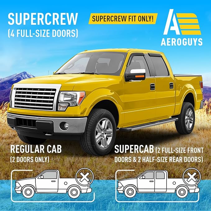 Extra Durable Window Deflectors Tape-On Window Visors Rain Guards Fit for Ford F150 2009-2014 SuperCrew, Sun Visors, Wind Vent for Shades, Exterior Car Accessories - 4pcs. AG0043